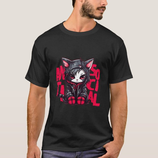 Camiseta Kawaii Anime Gótico Cat Chibi Antisocial Hera Grun (Anverso)