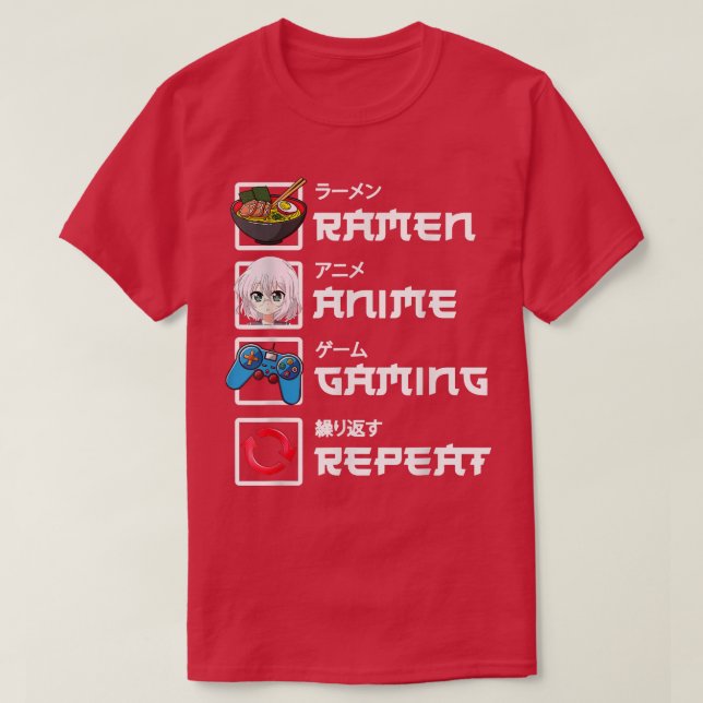 Camiseta Kawaii Anime Japonés Ramen Funny Gamer Gaming Boy (Diseño del anverso)