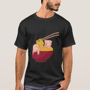 Camiseta Kawaii Anime Japonés Ramen Noodles Bacon Farm Pig