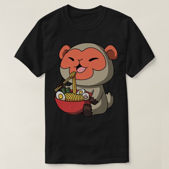 Camiseta Kawaii Anime Macaque Monkey Fideos Asiáticos Japon (Diseño del anverso)