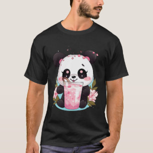 Camiseta Kawaii Anime Panda Bebe Boba Tea Bubble Cherry B