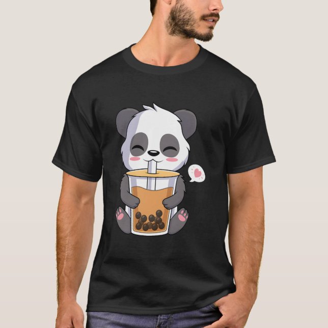 Camiseta Kawaii Anime Panda Bebiendo Boba Bubble Tea (Anverso)