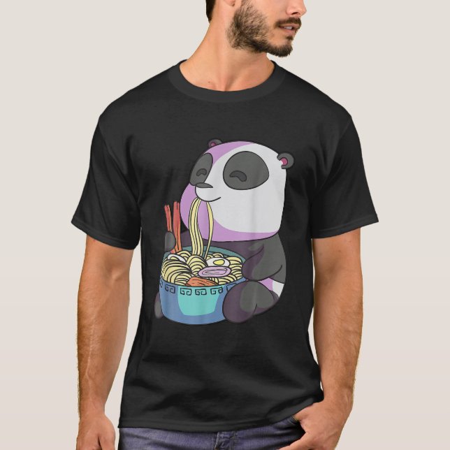 Camiseta Kawaii Anime Panda comiendo fideos japoneses de Ra (Anverso)
