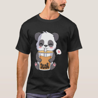 Camiseta Kawaii Anime Panda Drinking Boba Bubble Tea