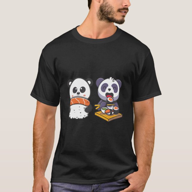 Camiseta Kawaii Anime Panda Sushi Japanese Nigiri Otaku (Anverso)