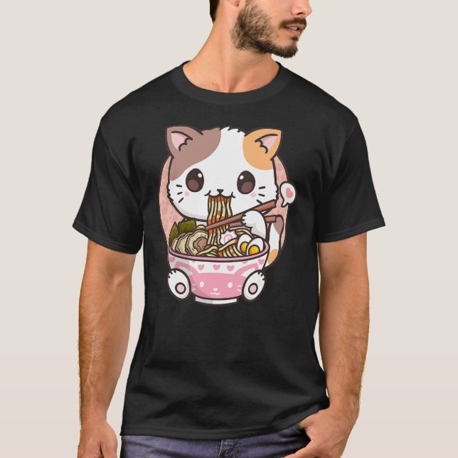 Camiseta Kawaii Anime Ramen Cat Neko (Anverso)