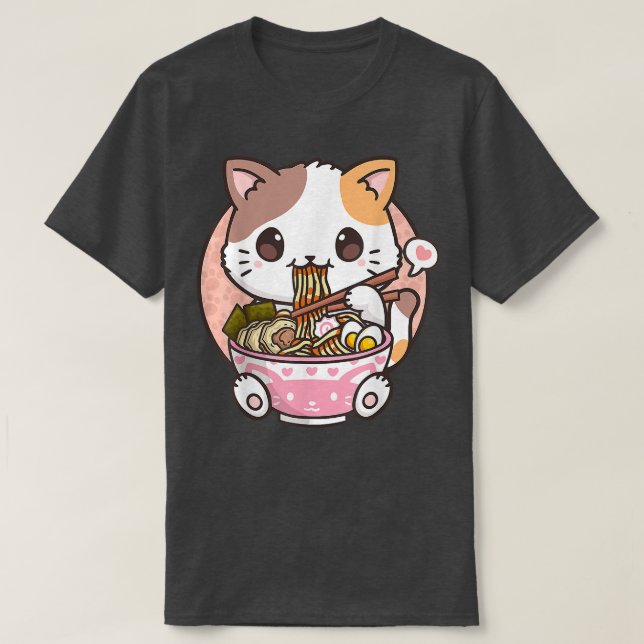 Camiseta Kawaii Anime Ramen Cat Neko (Diseño del anverso)