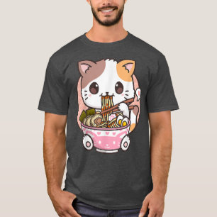 Camiseta Kawaii Anime Ramen Cat Neko