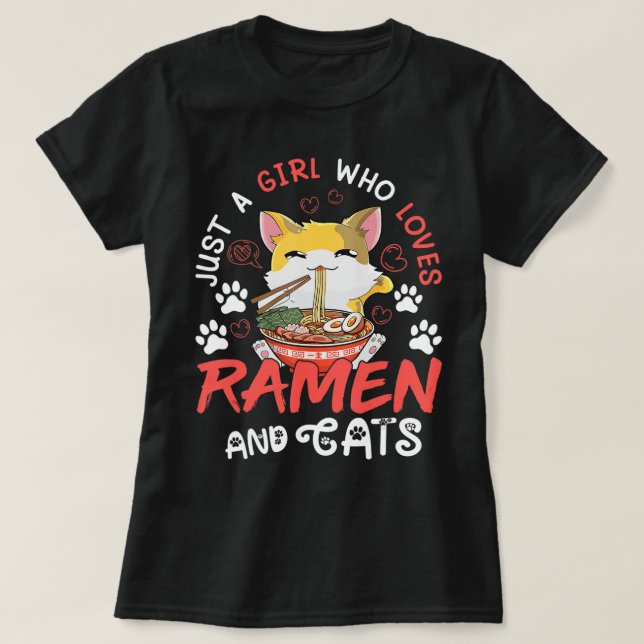 Camiseta Kawaii Anime Ramen Cat Oficina de Chicas de Comida (Diseño del anverso)