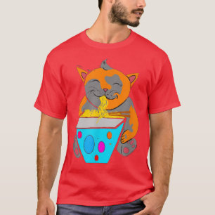 Camiseta Kawaii Anime Ramen Gato Gato Fideos Japoneses 