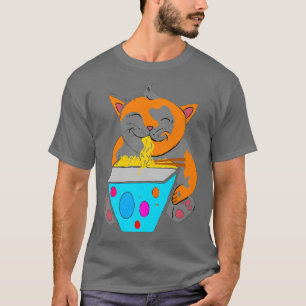 Camiseta Kawaii Anime Ramen Gato Gato Fideos Japoneses