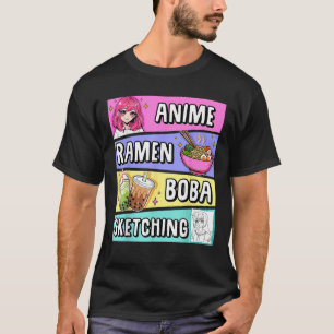 Camiseta Kawaii Anime Ramen Noodles Esbozando Boba Tea Japa