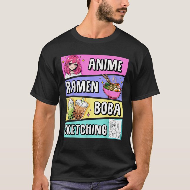 Camiseta Kawaii Anime Ramen Noodles Esbozando Boba Tea Japa (Anverso)