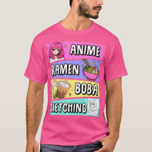 Camiseta Kawaii Anime Ramen Noodles Esbozando Boba Tea Japa