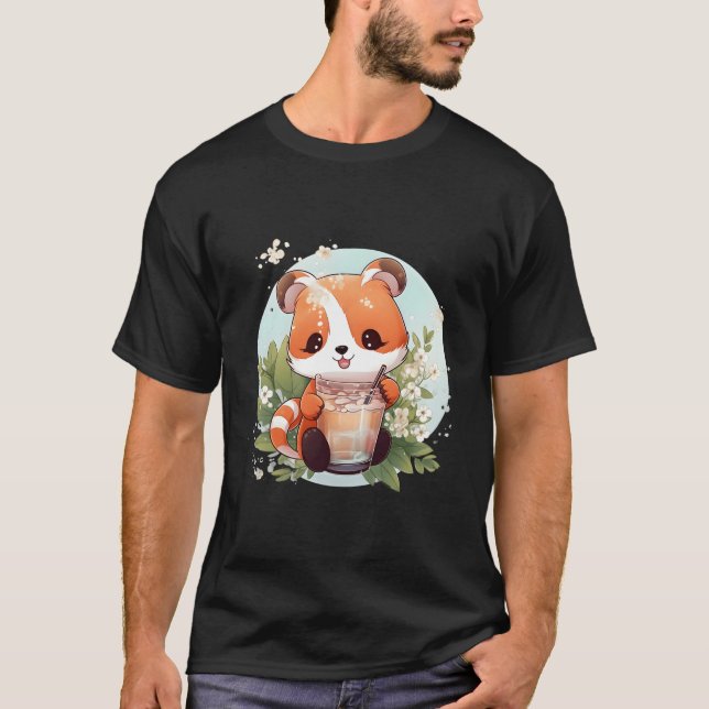 Camiseta Kawaii Anime Red Panda Bebe Boba Tea Bubble Cher (Anverso)