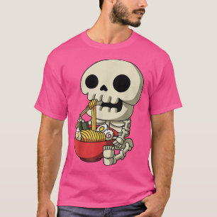 Camiseta Kawaii Anime Skeleton Halloween Fideos Asiáticos J