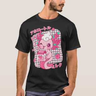 Camiseta Kawaii Aolotl Strawberry Milk Shake Japanese Retro