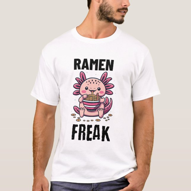 Camiseta Kawaii Axalotl comiendo Ramen (Anverso)