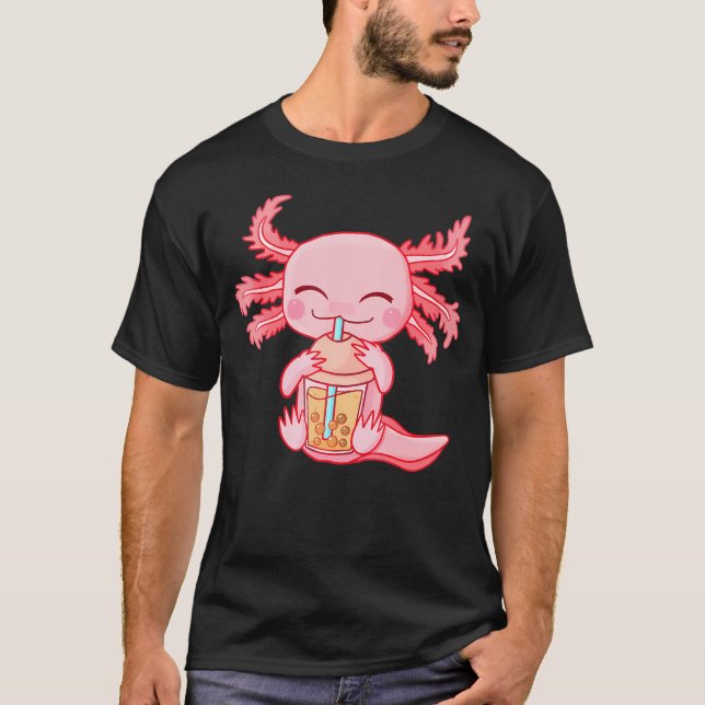 Camiseta Kawaii Axolotl Bebiendo Boba Bubble Tea Anime Chic (Anverso)