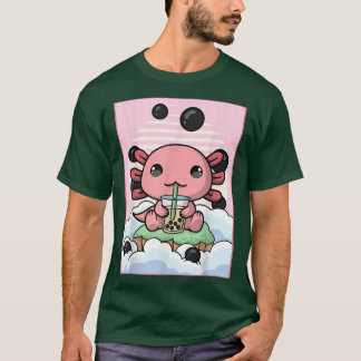 Camiseta Kawaii Axolotl Bubble Boba Milk Tea Japanese Aesth