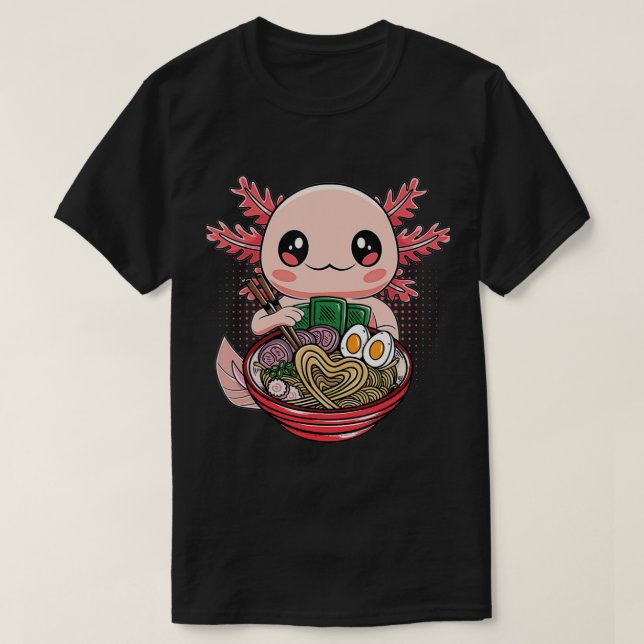 Camiseta Kawaii Axolotl Comer fideos de Ramen Regalo de Ani (Diseño del anverso)