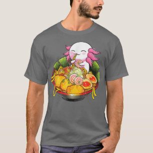 Camiseta Kawaii Axolotl comiendo fideos de Ramen Anime Adol
