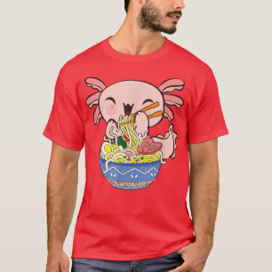 Camiseta Kawaii Axolotl comiendo fideos de Ramen Anime japo