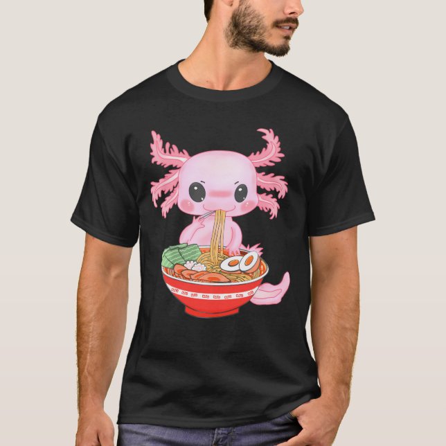 Camiseta Kawaii Axolotl comiendo fideos de Ramen Anime y Ch (Anverso)