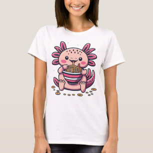 Camiseta Kawaii Axolotl comiendo fideos Ramen Anime