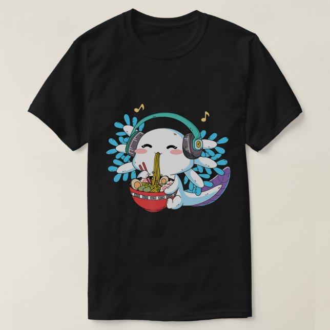 Camiseta Kawaii Axolotl Comiendo fideos Ramen Niño Anime Ni (Diseño del anverso)