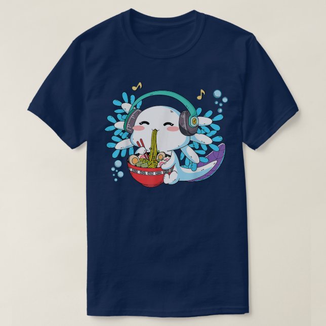 Camiseta Kawaii Axolotl Comiendo fideos Ramen Niño Anime Ni (Diseño del anverso)