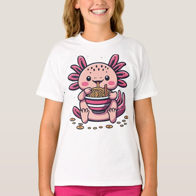 CAMISETA KAWAII AXOLOTL COMIENDO RAMEN ANIME (Anverso)