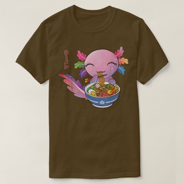 Camiseta Kawaii Axolotl Eating Ramen Japanese Noodles Anime (Diseño del anverso)