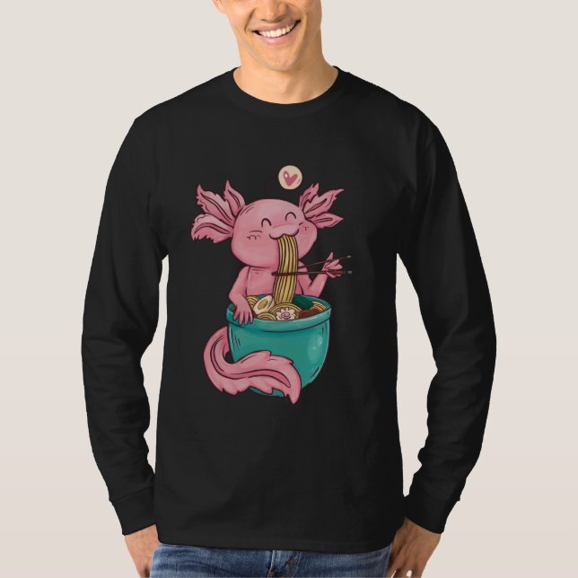 Camiseta Kawaii Axolotl Eating Ramen Noodles Anime For Girl (Anverso)