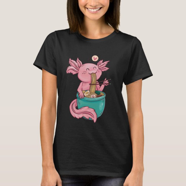 Camiseta Kawaii Axolotl Eating Ramen Noodles Anime For Girl (Anverso)