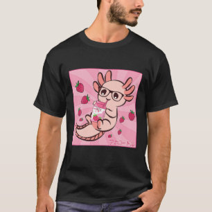 Camiseta Kawaii Axolotl Japonés Anime Strawberry Milk Shak
