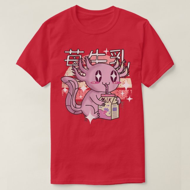 Camiseta Kawaii Axolotl Leche de fresa batida Cartón Japón (Diseño del anverso)