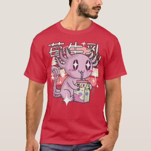 Camiseta Kawaii Axolotl Leche de fresa batida Cartón Japón