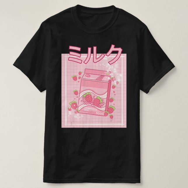 Camiseta Kawaii Axolotl Leche de fresa batida Cartón Japón (Diseño del anverso)