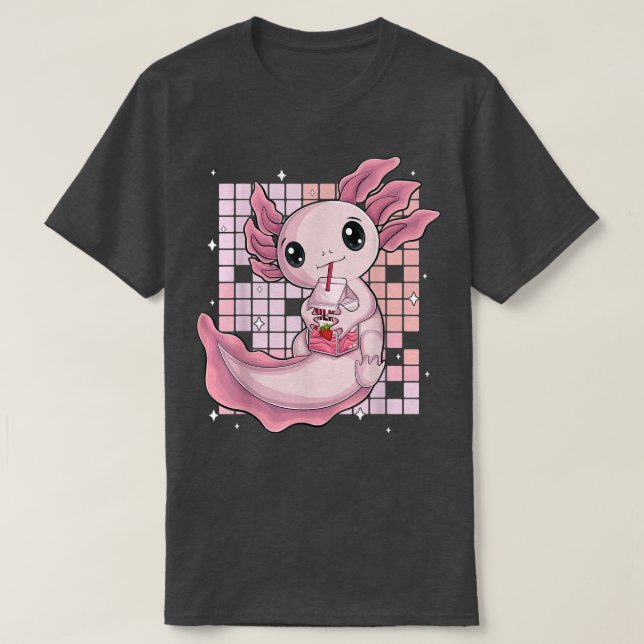 Camiseta Kawaii Axolotl Leche de fresa japonesa Shake anim (Diseño del anverso)