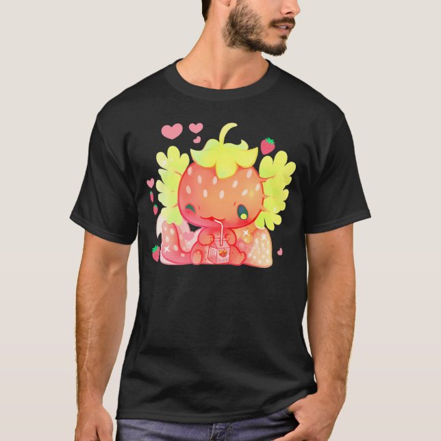 Camiseta Kawaii Axolotl Leche de fresa sacude anim japonés (Anverso)