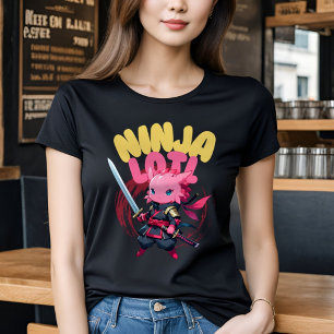 Camiseta Kawaii Axolotl Ninja - Animal Acuático Cuadridícul