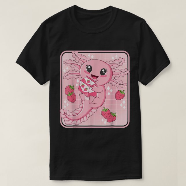 Camiseta Kawaii Axolotl rosa anime de fresa japonesa (Diseño del anverso)