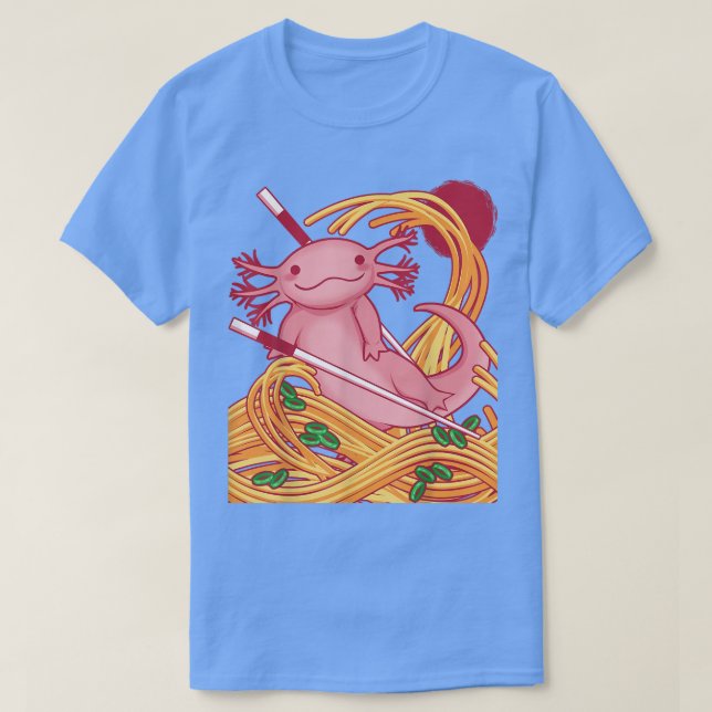 Camiseta Kawaii Axolotl Salamander comiendo Ramen japonés p (Diseño del anverso)