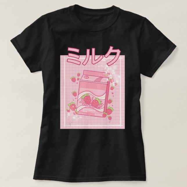 Camiseta Kawaii Axolotl Strawberry Milk Shake Carton Japane (Diseño del anverso)
