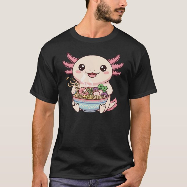 Camiseta Kawaii Axolotl with Ramen Bowl (Anverso)