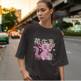 Camiseta Kawaii Axolotl Y Fresa Leche