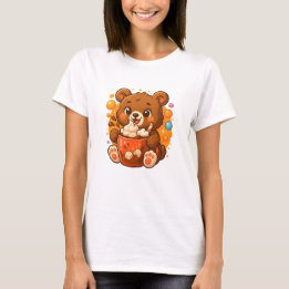 Camiseta Kawaii Bear Cub Cacao Caliente - Chocolate Acogedo