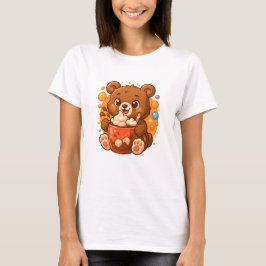 Camiseta Kawaii Bear Cub Cacao Caliente - Chocolate Acogedo