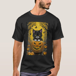 Camiseta Kawaii Black Cat Witchkin Calabaza Retro Magia